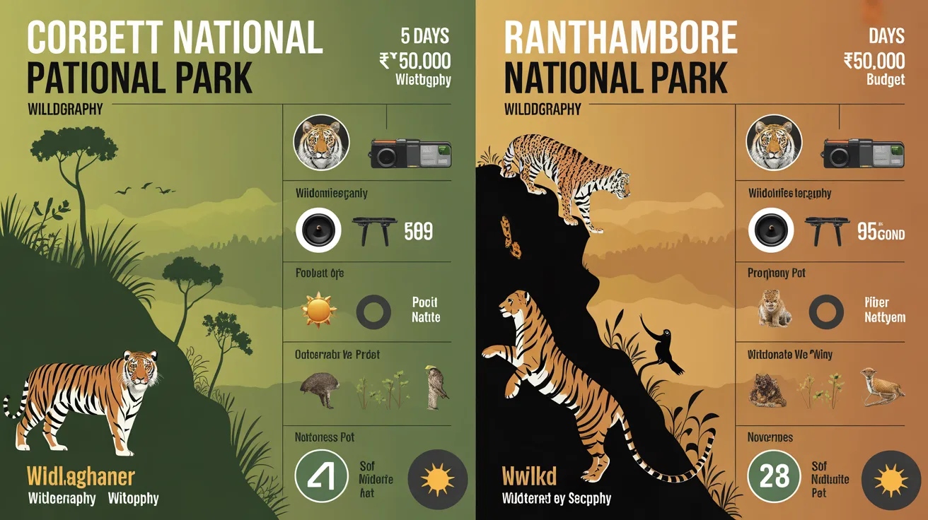 compare corbett and ranthambore for a 5 day wildlife photography trip in november on a 50k budget
